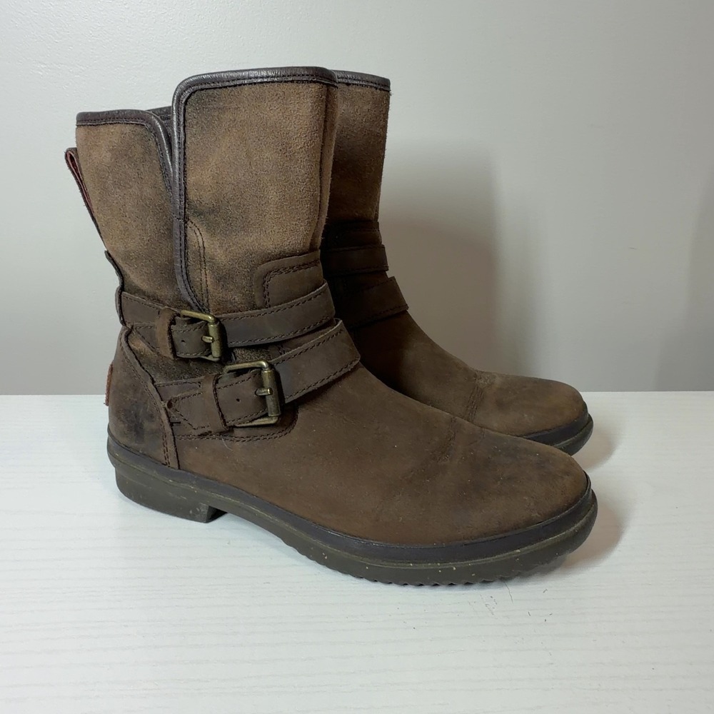 UGG Simmens 1008439 Brown Leather Suede Waterproof Buckle Boots Size 6